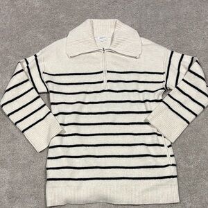 Charter Club Cream and Black Striped Cowl Neck Sweater